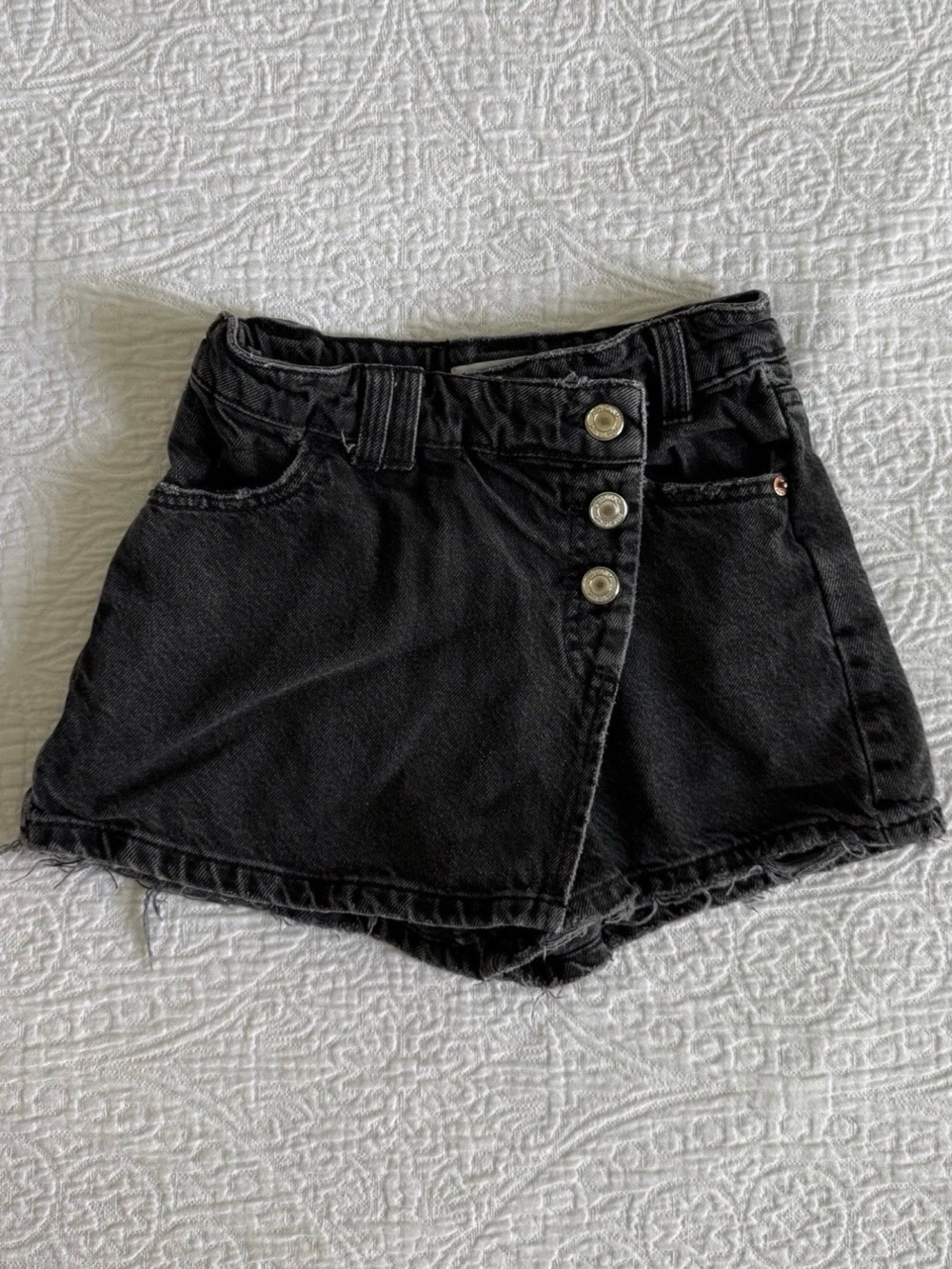 Black High-Waist Button Front Girls Skort